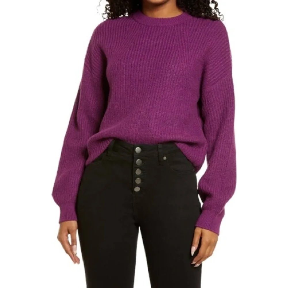 NWT BP. Nordstrom Purple Ribbed Mock Neck Sweater XXS Cotton Blend Casual Cozy